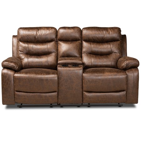 Baxton Studio Beasely Modern and Contemporary Distressed Brown Faux Leather 2-Seater Reclining Loveseat 184-11440-Zoro
